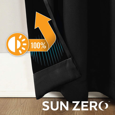 Sun Zero Nordic 2-pack Theater Grade Extreme 100% Blackout Grommet Curtain Panel Pair, 52" x 63", Black