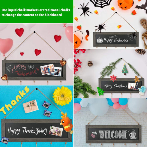 Bikoney Picture Frames Collage Photo Hanging Display Picture Board Wood Rustic Frames for Wall Decor with Blackboard and 30 Clips Weathered Grey