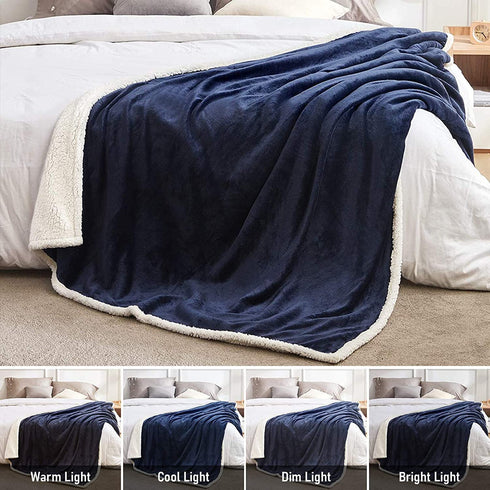 BEAUTEX Sherpa Fleece Throw Blankets, Soft Fluffy Flannel Plush Blanket and Throw, Fuzzy Cozy Blue Cuddle Blankets for Couch Bed Sofa Adults (50" x 60", NavyBlue)