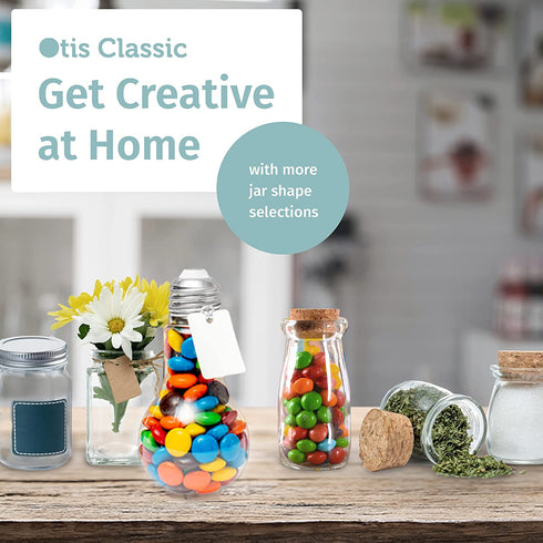 Otis Classic Square Glass Jars with Lids - Set of 12 Mini Glass Jars with Corks for Wedding & Party Favors, DIY Crafts, Potions, Spices & Candy, 3.4 oz