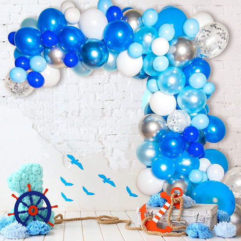 Bloonsy Blue Balloon Garland Kit | Balloon Arch Kit with Blue and White Balloons | 120 Pack | Silver Confetti, Navy Blue, Royal Blue Balloons | Blue & Silver Baby Shower Boy Party Decorations