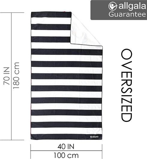 Allgala Oversize 40x70 Inch (1x1.8M) Cabana Stripe Design Microfiber Beach Towel-Black (Pack of 1)-BT81202