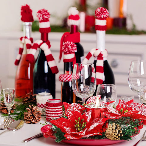 2 Pcs 10 Inch Christmas Poinsettia Candle Holder Centerpiece Red Poinsettia Christmas Candle Rings with 2 Pcs Christmas Candle Holders Glass for Home Party Christmas Table Mantel Decorations(Red)