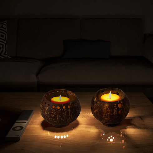 Coconut Candle Holder Lantern Birdcage Shape Rustic Coco Jar Candle Tealight Holders, Decorative Candle Light Holder for Garden Spa Christmas Wedding Dining Party Home Decor (Scroll Pattern)
