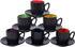 4 Ounce Espresso Set of 6 Cups with Saucers by Bruntmor - Demitasse Cups, Perfect for Espresso, Cappuccino, Coffee Latte (Matte Black)