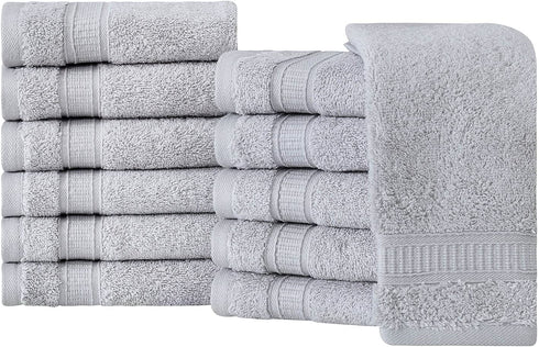 LA™ HAMMAM FINE LIVING - 12 Pack 13? × 13? Soft Cotton Washcloths for Bathroom, Kitchen, Hotel, Spa, Gym | Absorbent and Durable Washcloths Set for Baby and Adults - Light Grey