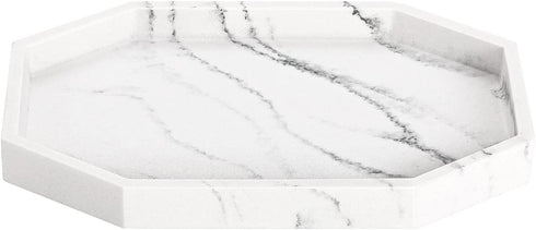 Luxspire Bathroom Vanity Tray, Resin Toilet Tank Storage Tray Dresser Countertop Storage Holder for Towel Perfume Tissues Soap, Jewelry Dish Cosmetics Organizer Plant Storage Home Decor, Gravel White