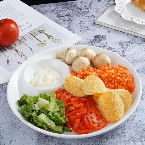 Porcelain Chip & Dip Serving Set, 10'' Chip and Dip Platter Divided Serving Dish Trays for Superbowl Partie - Set of 1