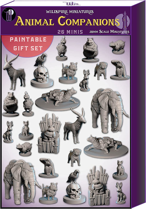 Wildspire 26 Animal Minis for DND Miniatures 28mm Unpainted Dungeons and Dragons Miniatures I for D&D Miniatures & DND Minis Fantasy RPG | for DND Figures & Tabletop Miniatures | Campaign Setting