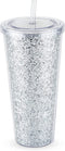 Blush Glam Silver Double Walled Glitter 24oz Tumbler Reusable Leak-Proof, Travel, Clear Plastic, Slim, Iced Coffee Cup with Silicone Seal, Screw-On-Lid, and Straw, 1 Count (Pack of 1)