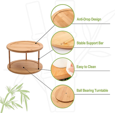 Bellsal Lazy Susan 2 Tier Turntable Cabinet Organizer Spice Rack Removable Spinning Tray Organizer for Kitchen Cabinet 10 Inch 360 Degree