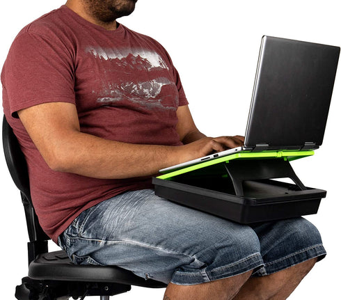 Mind Reader Adjustable Lap Desk with Storage Comfortable, Portable Laptop Stand, Built-in Cushion for Comfort, 11.25" L x 15" W x 3.25" H, x x, Green