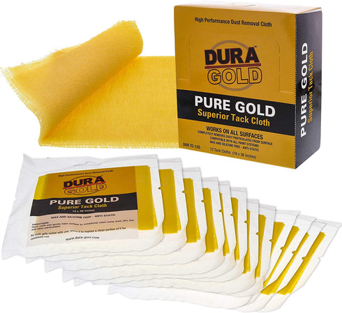 Dura-Gold - Pure Gold Superior Tack Cloths - Tack Rags (Box of 12) - Woodworking and Painters Professional Grade - Removes Dust, Sanding Particles, Cleans Surfaces - Wax and Silicone Free, Anti-Static