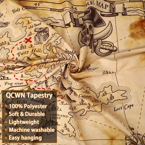QCWN Pirate Map Tapestry, Treasure Map Tapestry, Island Treasure Map Nautical Wall Tapestry,Tapestry for Men,Halloween Map Tapestry Room Decor for Men,Pirate Decor,Birthday Party.