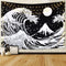 Japanese Wave Tapestry,Kanagawa Great Wave Wall Tapestry, Wave Tapestry with Sun Tapestries, Black and White Tapestry for Room