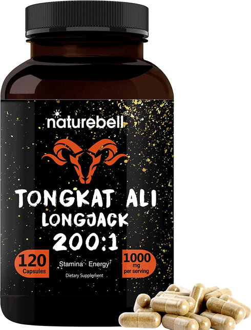 Tongkat Ali 200:1 as Long Jack Extract (Eurycoma Longifolia), 1000mg Per Serving, 120 Capsules, Supports Energy, Stamina and Immune System for Men and Women, Indonesia Origin, Non-GMO
