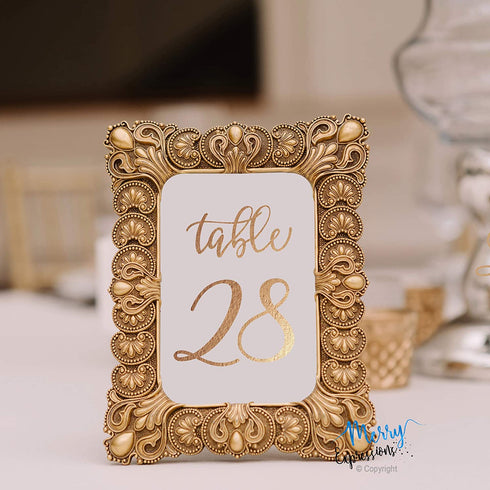 Gold Wedding Table Numbers Cards (1-30 + Head Table) 4x6" Double Sided Modern Calligraphy Foil Design Best for Receptions, Banquets, Caf©s, Restaurants & Parties by Merry Expressions
