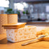 Lumicook porcelain butter dish with lid, Natural bamboo lid, seal included for airtight butter dish, butter holder easily fits 2 sticks of butter