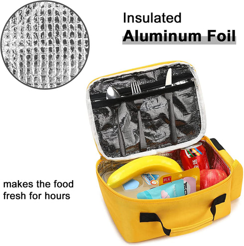 BLUBOON Insulated Lunch Box for Kids Boys Girls School Lunch Bags Reusable Cooler Thermal Meal Tote for Picnic (Yellow School bus)