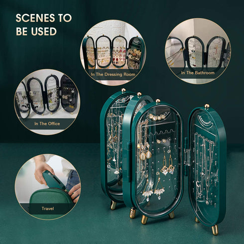 Earring Organizer Stand?4-Layer Small Foldable Dustproof Jewelry Holder with 153 Holes For Women Earrings, Earring Backs, Necklaces ,Display Jewelry Organizer-Green