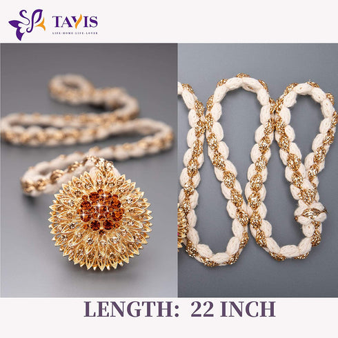 Tayis Gold Boho Curtain Tiebacks ,Outdoor Curtain Holdbacks Metal Curtain Tie for Home Office Decoration, Champagne Gold
