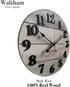 Waltham Real Wood Wall Clock, 12 inch, Battery Operated, Grey Finish - Made from Real Wood not Particle Board or MDF- 100% Real Wood!