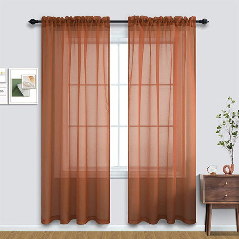 Terracotta Curtains 84 Inch Length for Living Room 2 Panel Sets Rod Pocket Sheer Curtains for Living Room Rust Burnt Orange Red