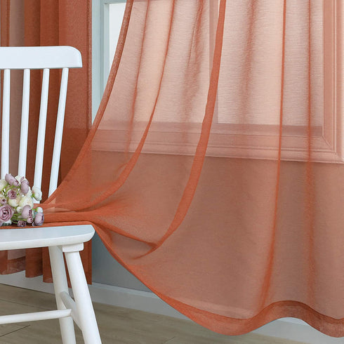 Terracotta Curtains 84 Inch Length for Living Room 2 Panel Sets Rod Pocket Sheer Curtains for Living Room Rust Burnt Orange Red