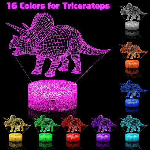3D Dinosaur Night Light for Boys Kids-3 Pattern and 16 Color Smart Touch with Remote Control, Boys Dino night lights for bedroom, Dinosaur 3d Illusion Lamp, Dinosaur Gifts for Boys Age 4 5 6+ Year Old