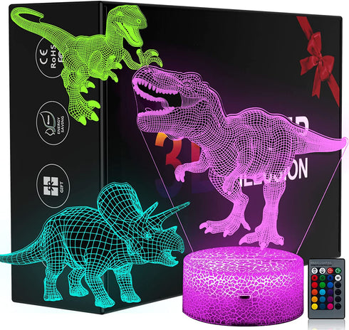 3D Dinosaur Night Light for Boys Kids-3 Pattern and 16 Color Smart Touch with Remote Control, Boys Dino night lights for bedroom, Dinosaur 3d Illusion Lamp, Dinosaur Gifts for Boys Age 4 5 6+ Year Old
