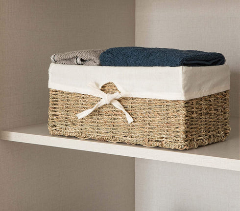 Vintiquewise(TM) Seagrass Shelf Basket Lined with White Lining