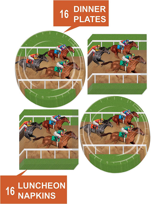 Horse Racing Derby Paper Dinner Plates and Luncheon Napkins (Serves 16)