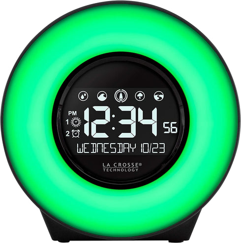 La Crosse Technology C83117-INT Color Mood Light Desk Clock with 5 Soothing Nature Sounds and USB Port, Black