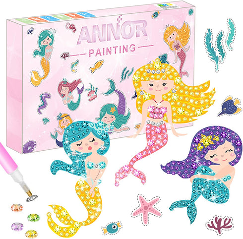 ANNOR Arts and Crafts for Kids Ages 8-12, 5D Diamond Painting Kits for Kids, DIY Mermaid Diamond Art Stickers by Numbers Kits for Girls Kids Toddler Ages 4-6 6-8 8-12