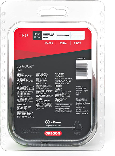 Oregon H78 20-Inch ControlCut Chainsaw Chain - Fits Husqvarna, Jonsered and More (Packaging May Vary)