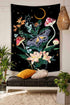 Fowocu Butterfly and Flower Vertical Tapestry Wall Hanging, Moon and Stars Floral Tapestries, Black Wildflower Aesthetic Tarot Wall Tapestry for Bedroom Dorm Living Room (Black, 44'' × 60'')