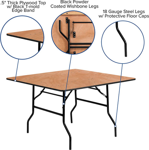 Flash Furniture 4-Foot Square Wood Folding Banquet Table