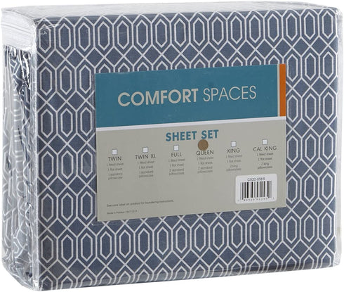 Comfort Spaces 100% Cotton Percale 3 Piece Set Ultra Soft Breathable Deep Pocket Printed Geometric Pattern Sheets with Pillow Cases Bedding, Twin, Diamond Blue