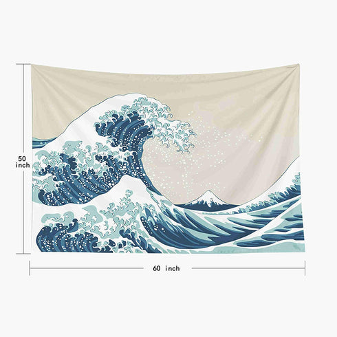 Pamime Aesthetic Room D©cor,Ocean Tapestry,Ocean Wave Tapestry, Great Wave Mount Fuji Century Hanging Wall Tapestries for Living Room Decor 60X50 Inches?150X130Cm? Inhouse,Blue White