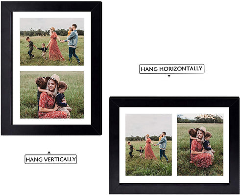 Golden State Art, 8.5x11 Black Wooden Picture Frame - White Mat for 2-5x7 Photos - Real Glass - Easel Stand for Landscape/Portrait Table Display - Home Decor - Gift for Families, Students, Friends