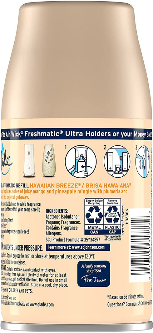 Glade Automatic Spray Refill, Air Freshener for Home and Bathroom, Hawaiian Breeze, 6.2 Oz, 3 Count