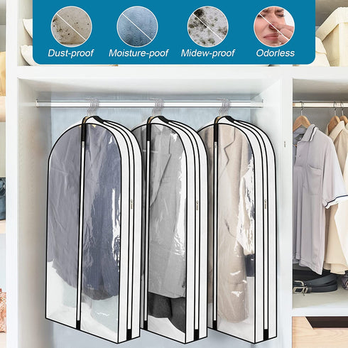 BiCINE 40" Garment Bags for Hanging Clothes 6" Gusset, Clear Suit Bags for Closet Storage Travel with 2 Zippers, Breathable Clothes Garment Cover for Coats Sweaters Shirts Dress (White, 3 Pack)