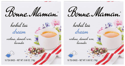 Bonne Maman Organic Herbal Tea Dream: Verbena, Damask Rose & Lavender Blend, 16 Tea Bags (Pack of 2, 32 Tea Bags Total)