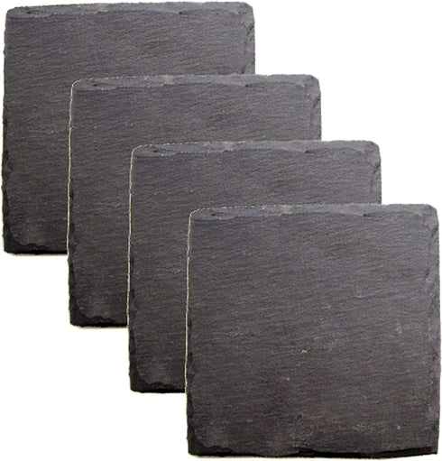 Twine Square Slate Coasters, Modern Square Coasters, Slate with Velvet Backing, Protect Tables and Surfaces, Black, Set of 4