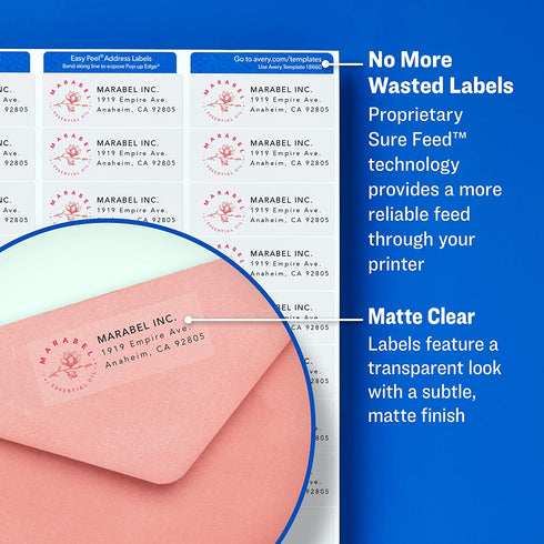 AVERY Matte Frosted Clear Address Labels for Inkjet Printers, 1" x 2-5/8", 300 Labels (18660)