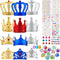 12 Pieces Foam Princess Tiaras Foam Crown Craft with 928 Pieces Gem Stickers Jewels Stickers 12 Gem Rings Party Favors
