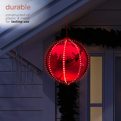 Alpine Corporation Hanging Christmas Ball Ornament with Chasing LED Lights, Plug-in Festive Indoor Holiday D©cor - 13-Inch - Red