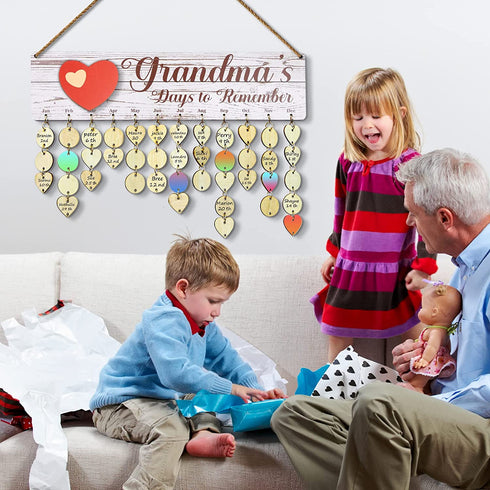 Mothers Day Gifts for Grandma, Wooden Birthday Calendar Board, Grandma's Birthday Reminder Tracker Plaque, Mother's Day Gift for Nana Grandparents from Grandkids