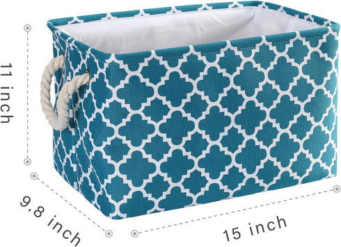 3 Pack Storage Basket Bins Foldable Shelf Basket Rectangular Fabric Organizer Bin Laundry Hampers Baskets for Nursery, Toys, Home Closet, Laundry15 x 11 x 9.8 in (Blue Green)