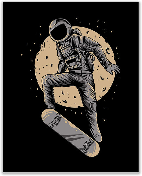 Summit Designs Skateboard Astronaut Wall Art Decor Prints - Set of 3 (8x10) Inch Unframed Poster Photos - Kids Bedroom - Gift Idea - Sports